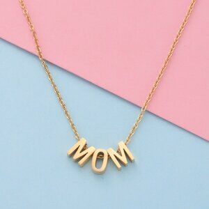 Gold Mom Letter Necklace Pendant Minimalist Jewelry Mothers Day Gift, Mom Women